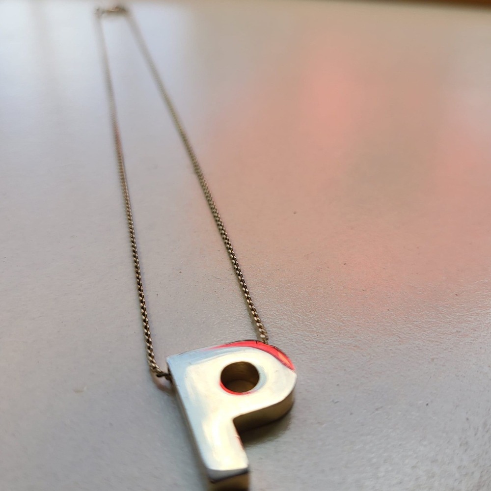 Gold Tone Metal Initial P Pendant Gold Minimalist Block Letter Necklace